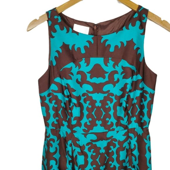 Vintage Donna Morgan Turquoise Brown Silk Sheath - Picture 5 of 12